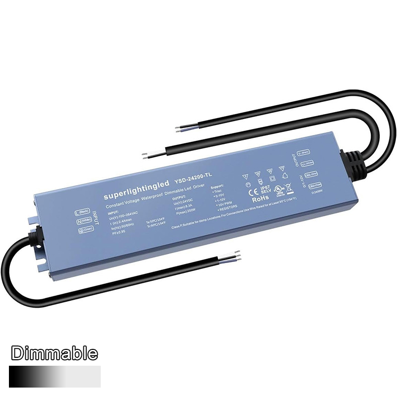AC110V/220V DC24V 200W 8.3A UL-Listed LED Waterproof IP67 Triac and 0/1-10V Dimmable LED Dimming Power Supply